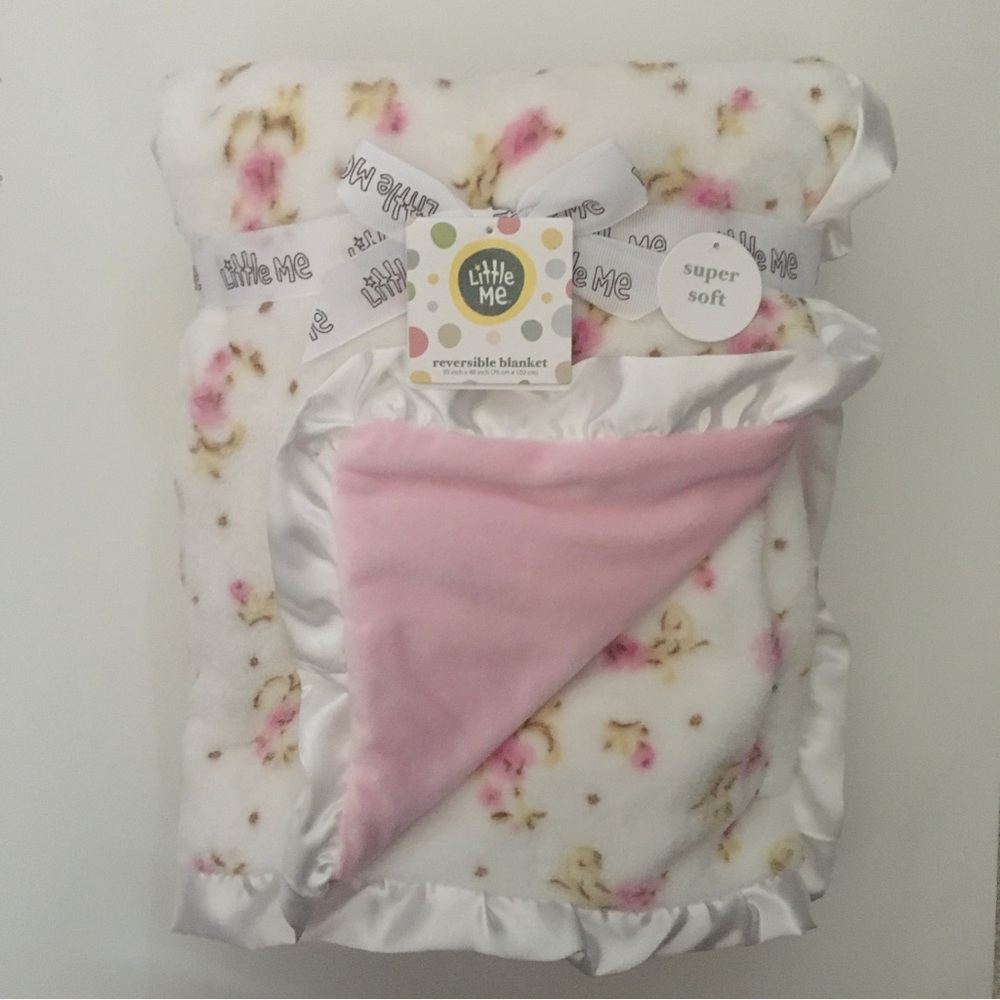Baby Blanket Floral Soft Reversible Pink with Ruffle Edge NEW | Little Me